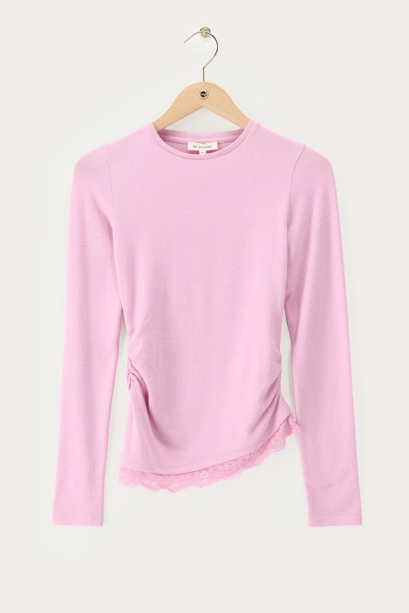 Pink top with long sleeves and lace details | My Jewellery