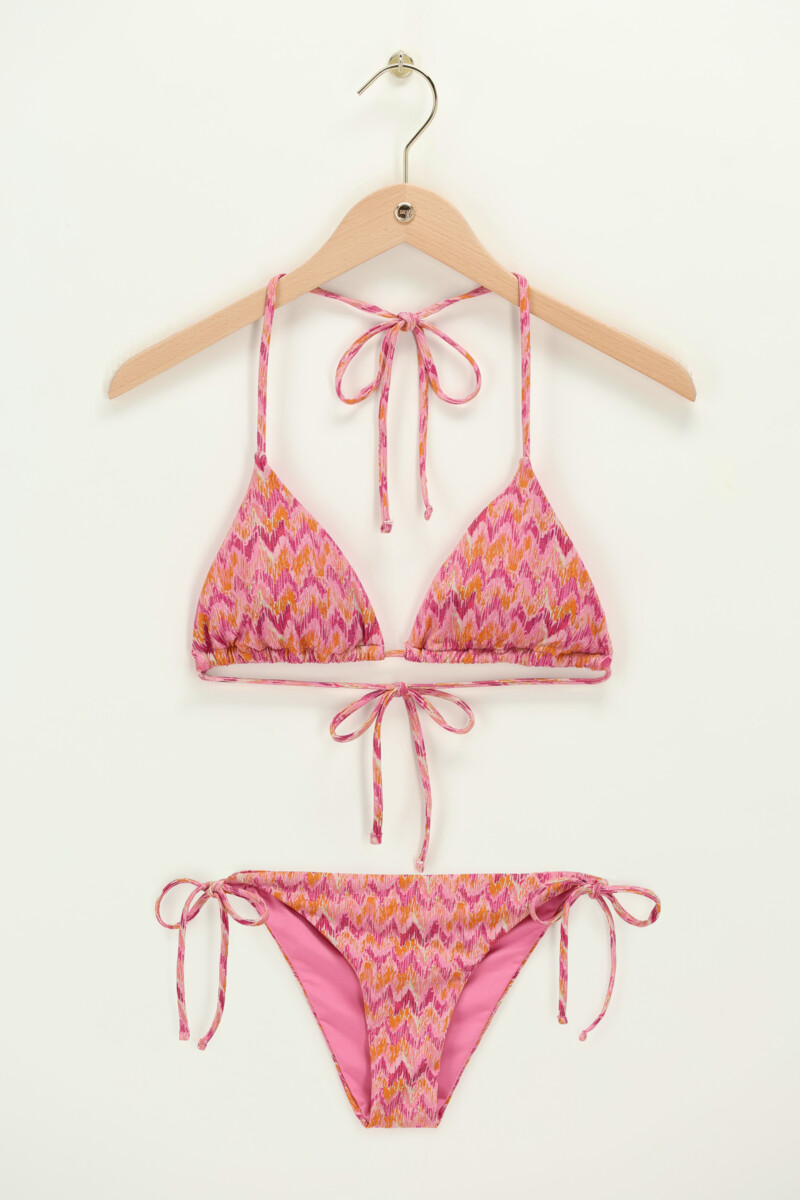 Pink triangle bikini set with ikat print | My Jewellery