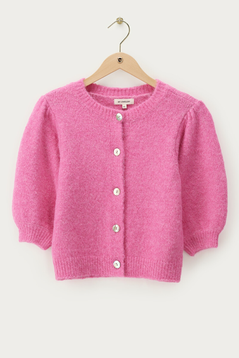 Pink cardigan with puff sleeves | My Jewellery