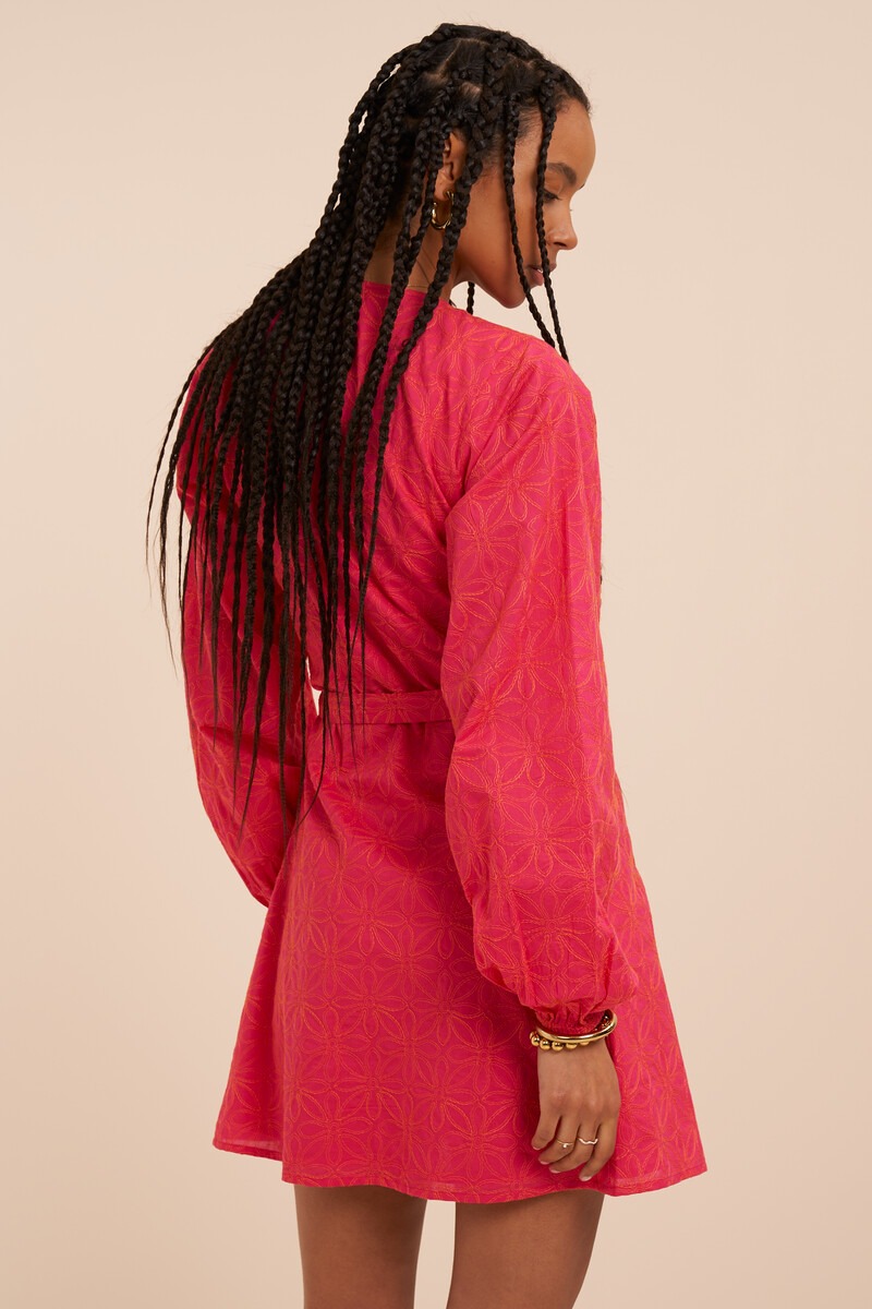Pink wrap dress with embroidered details | My Jewellery