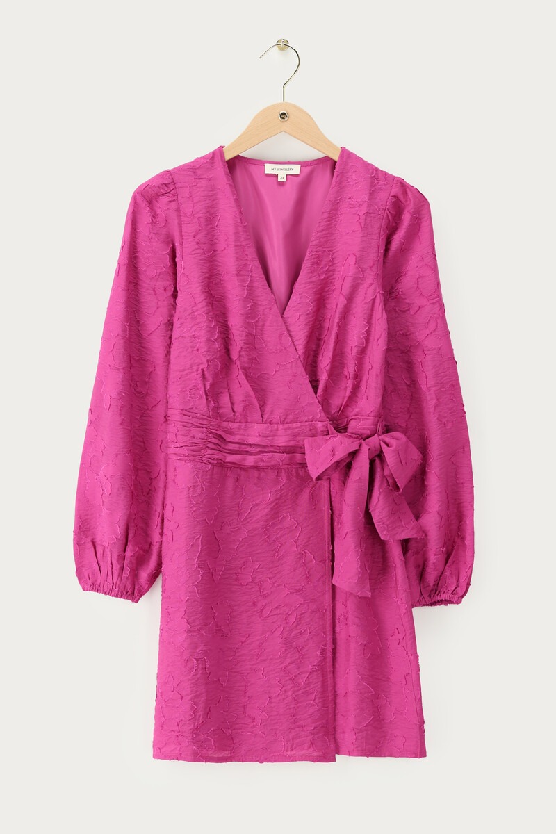 Pink wrap dress with long sleeves and floral print | My Jewellery