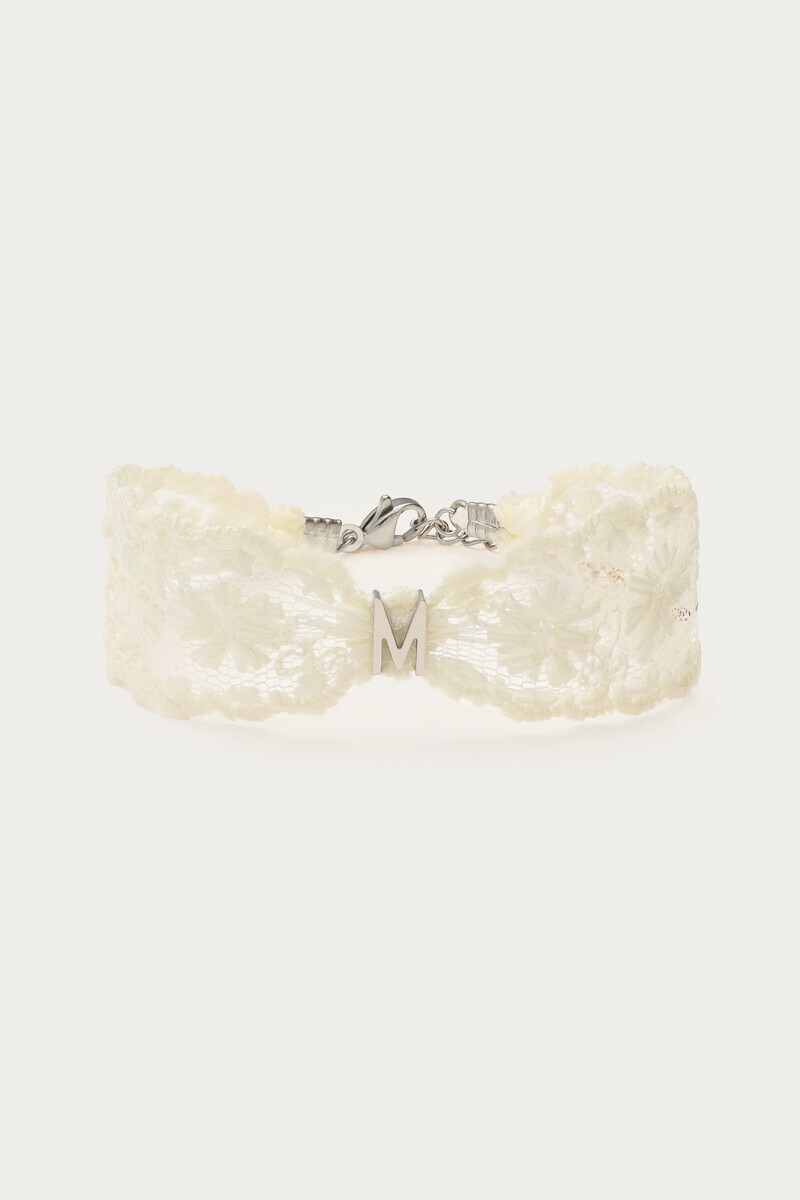 White bracelet with lace and initial | My Jewellery