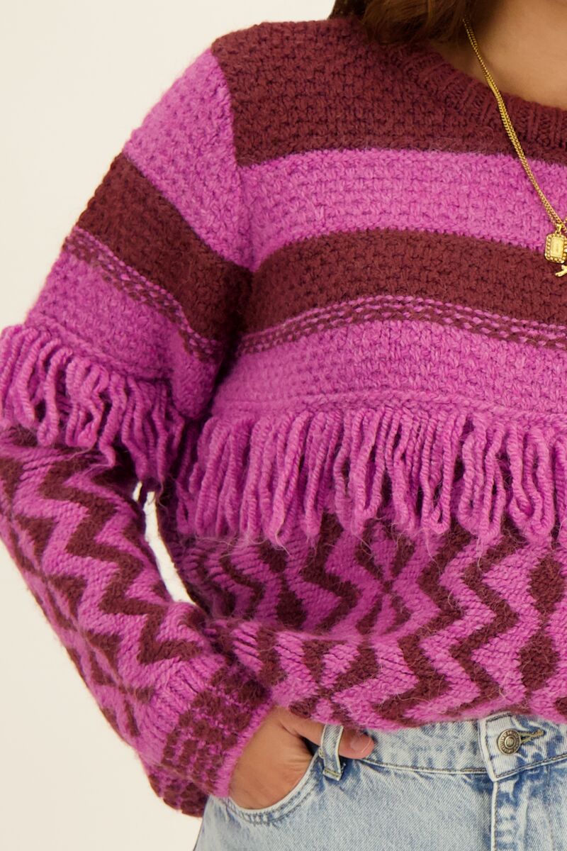 Purple-bordeaux jumper with fringes | My Jewellery