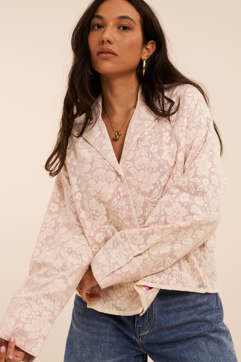 Paarse blouse met bloemen en kant | My Jewellery