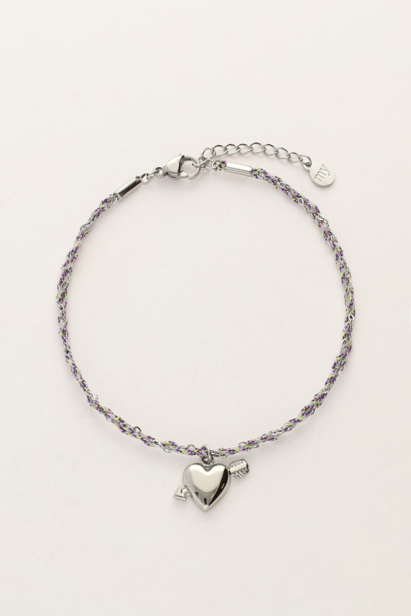 Sunrocks purple cord bracelet with cupid heart