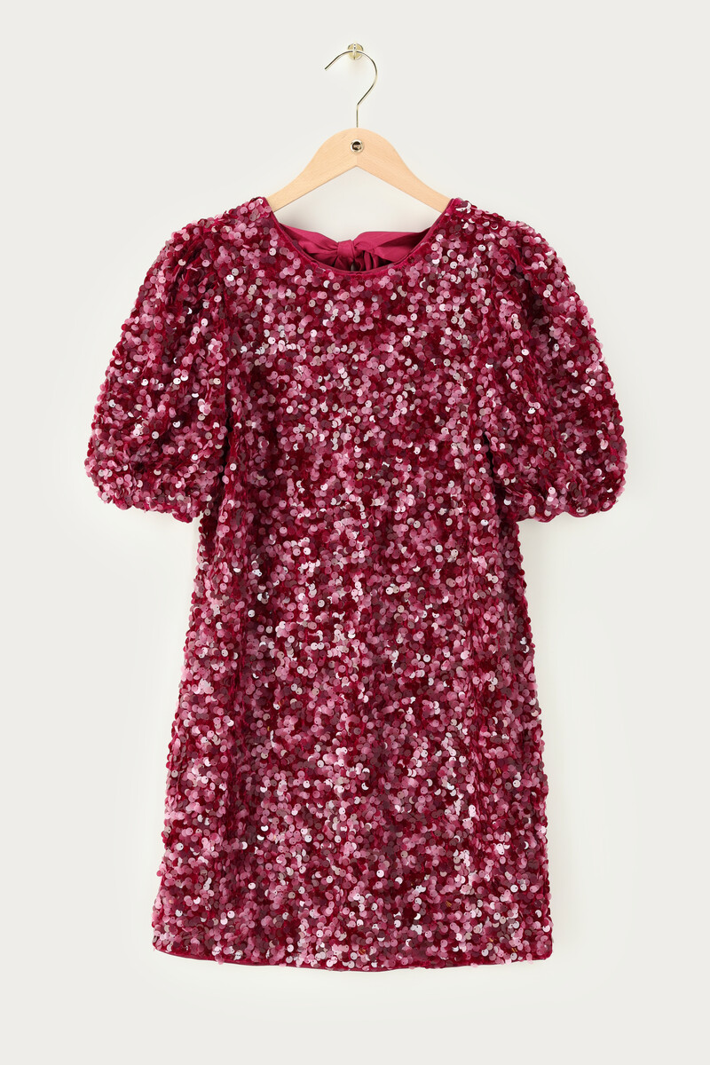 Purple dress with puff sleeves and sequins | My Jewellery