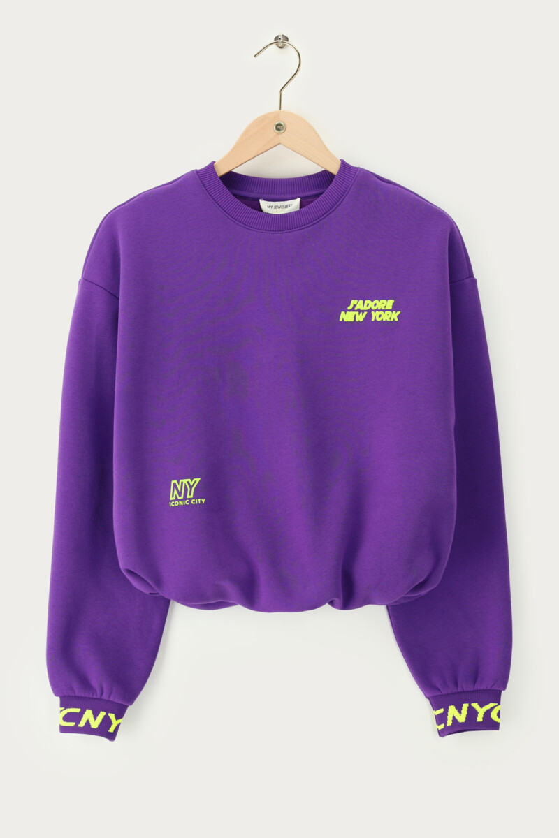 Purple sweater "J'adore" | My jewellery