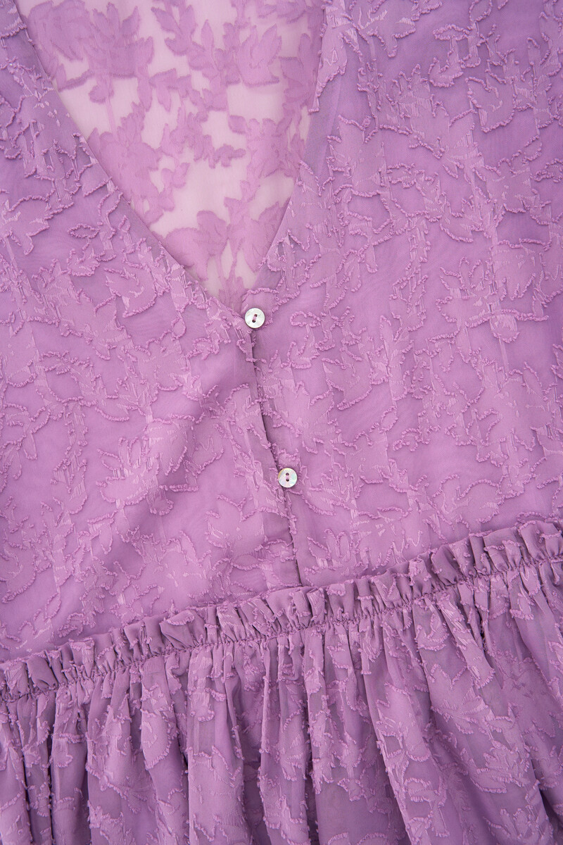 Purple jacquard dress with ruffles | My Jewellery