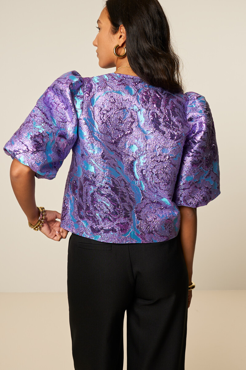 Purple jacquard top with short puff sleeves | My Jewellery