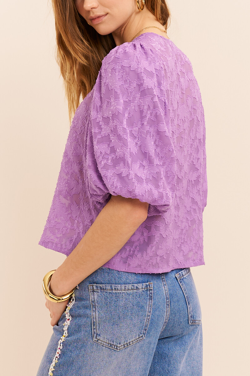 Lila jacquard top with short puff sleeves | My Jewellery