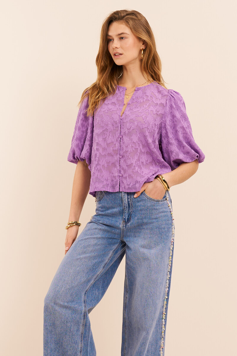 Lila jacquard top with short puff sleeves | My Jewellery