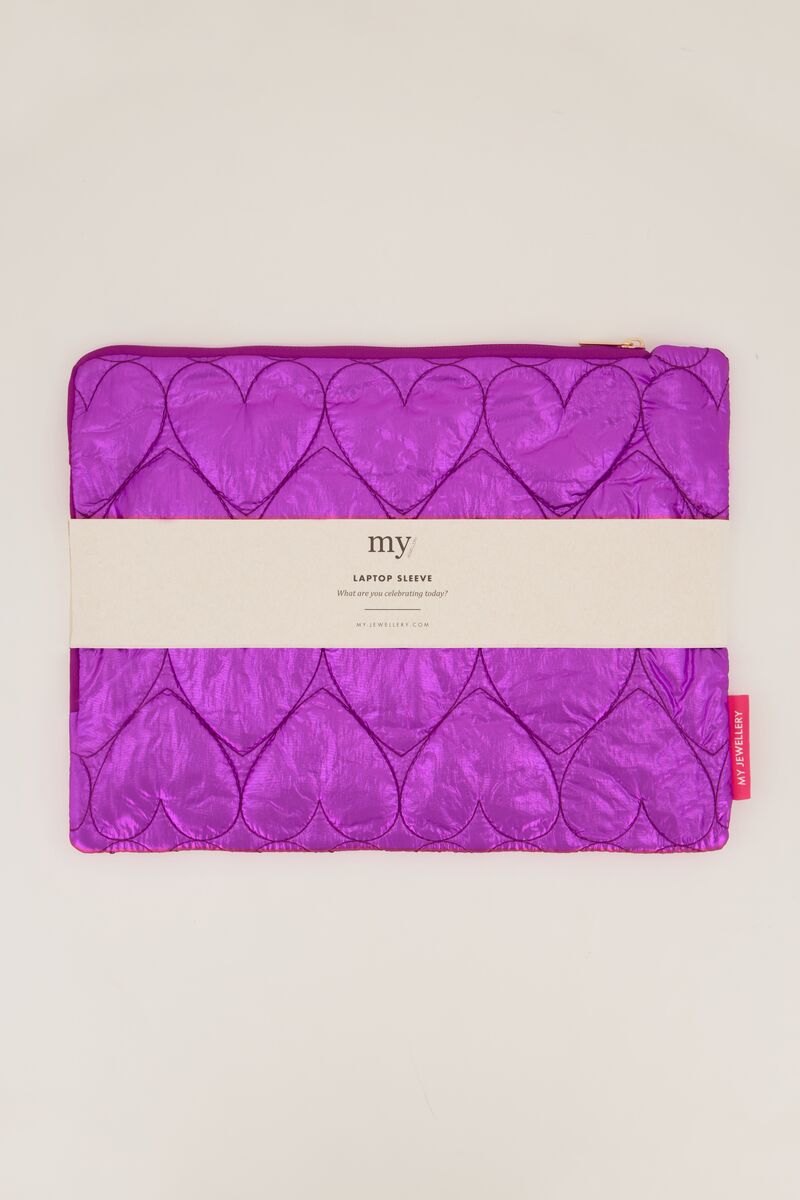 Purple laptop sleeve with hearts pattern | My Jewellery