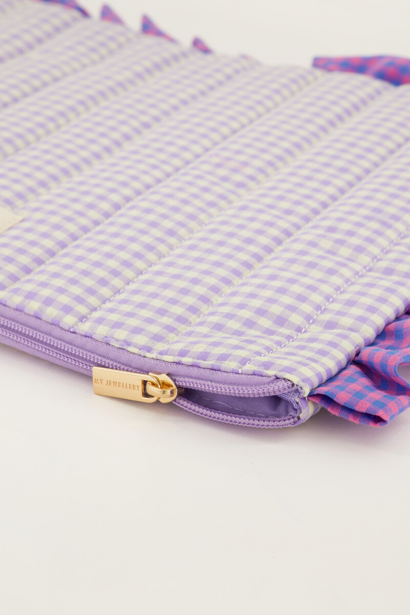 Purple laptop sleeve with ruffle and plaid | My Jewellery