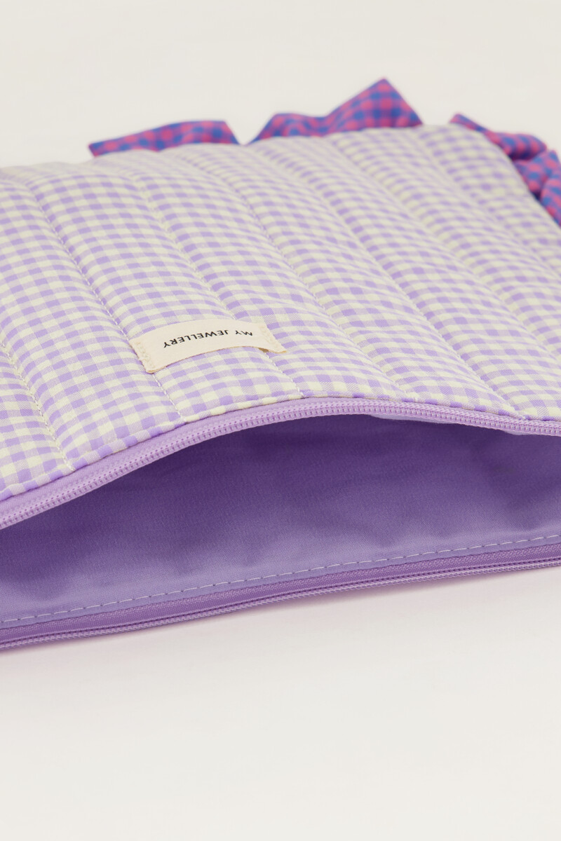 Purple laptop sleeve with ruffle and plaid | My Jewellery