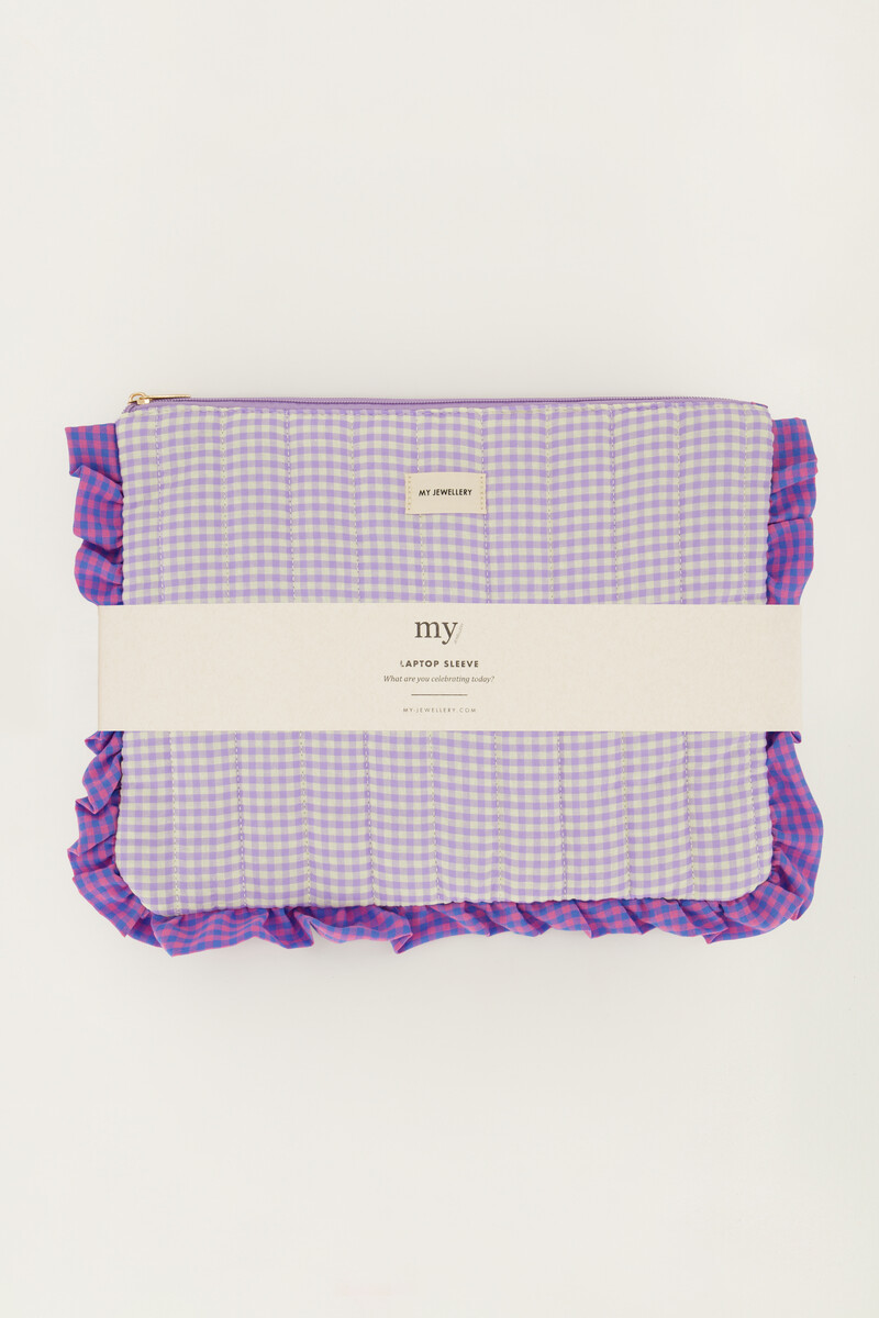 Purple laptop sleeve with ruffle and plaid | My Jewellery