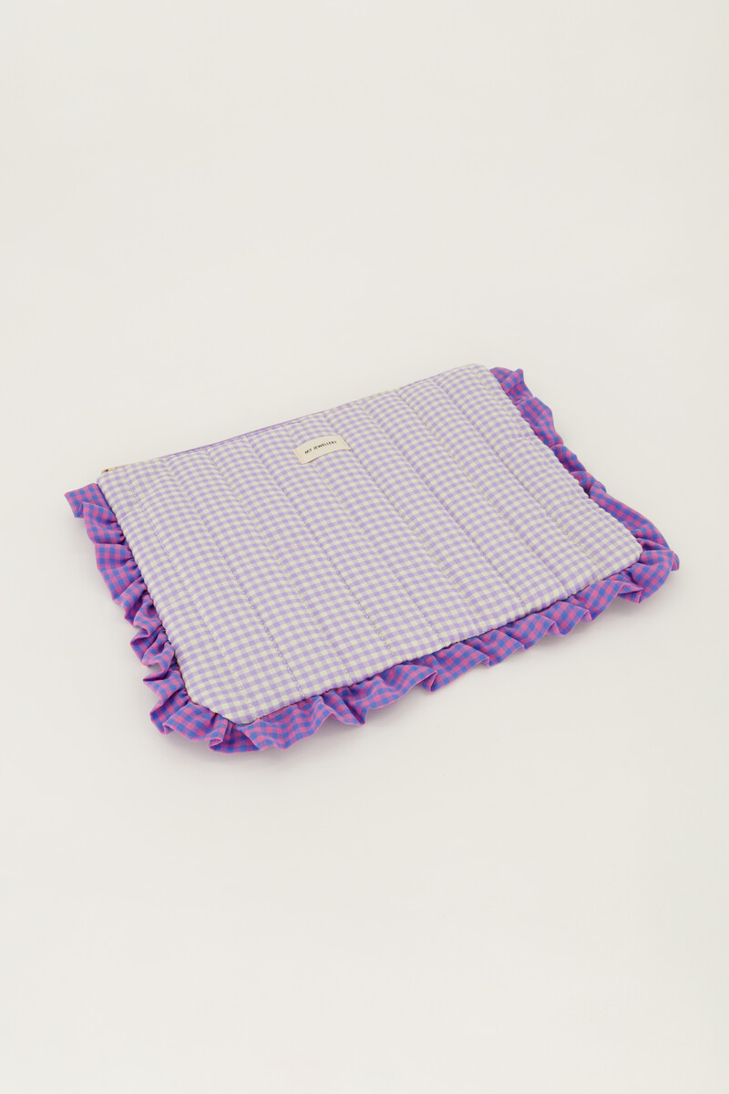 Purple laptop sleeve with ruffle and plaid | My Jewellery