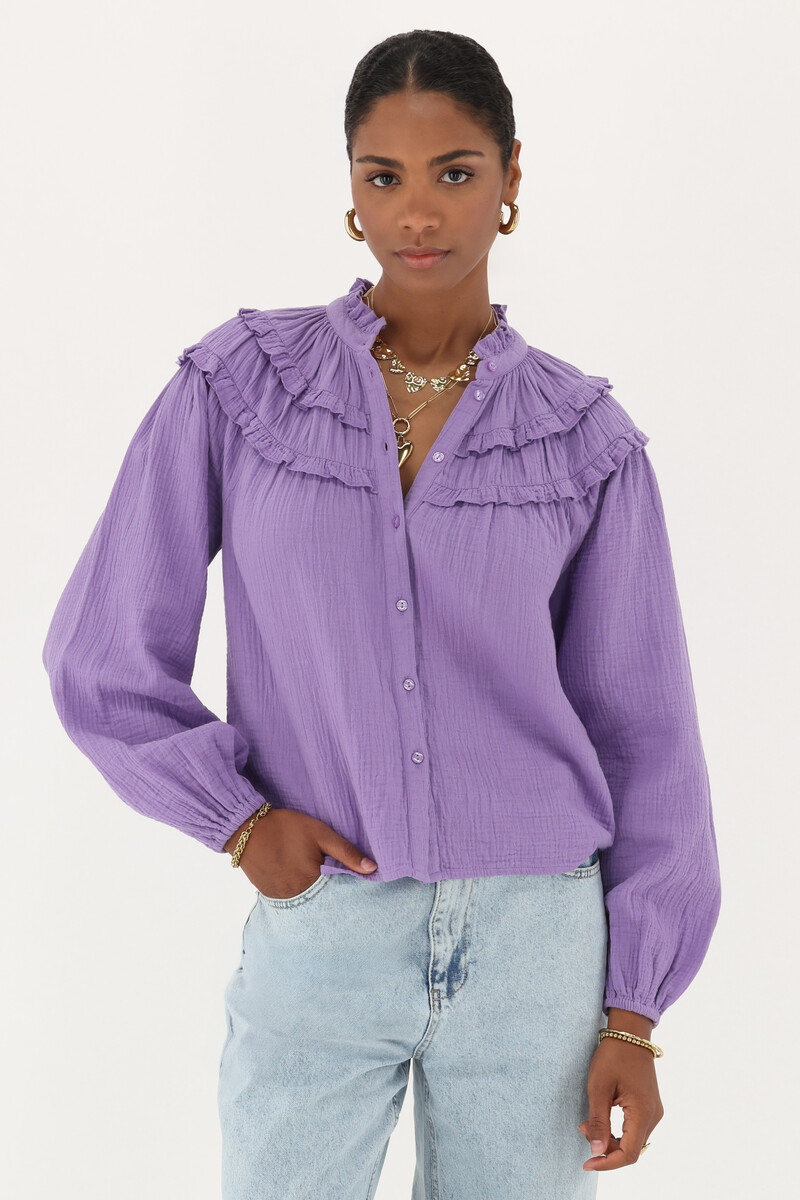 Purple muslin blouse with ruffles | My Jewellery