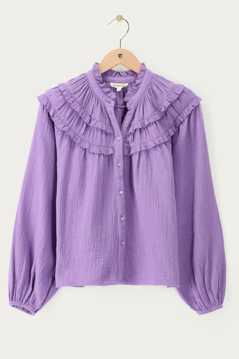 Purple muslin blouse with ruffles | My Jewellery