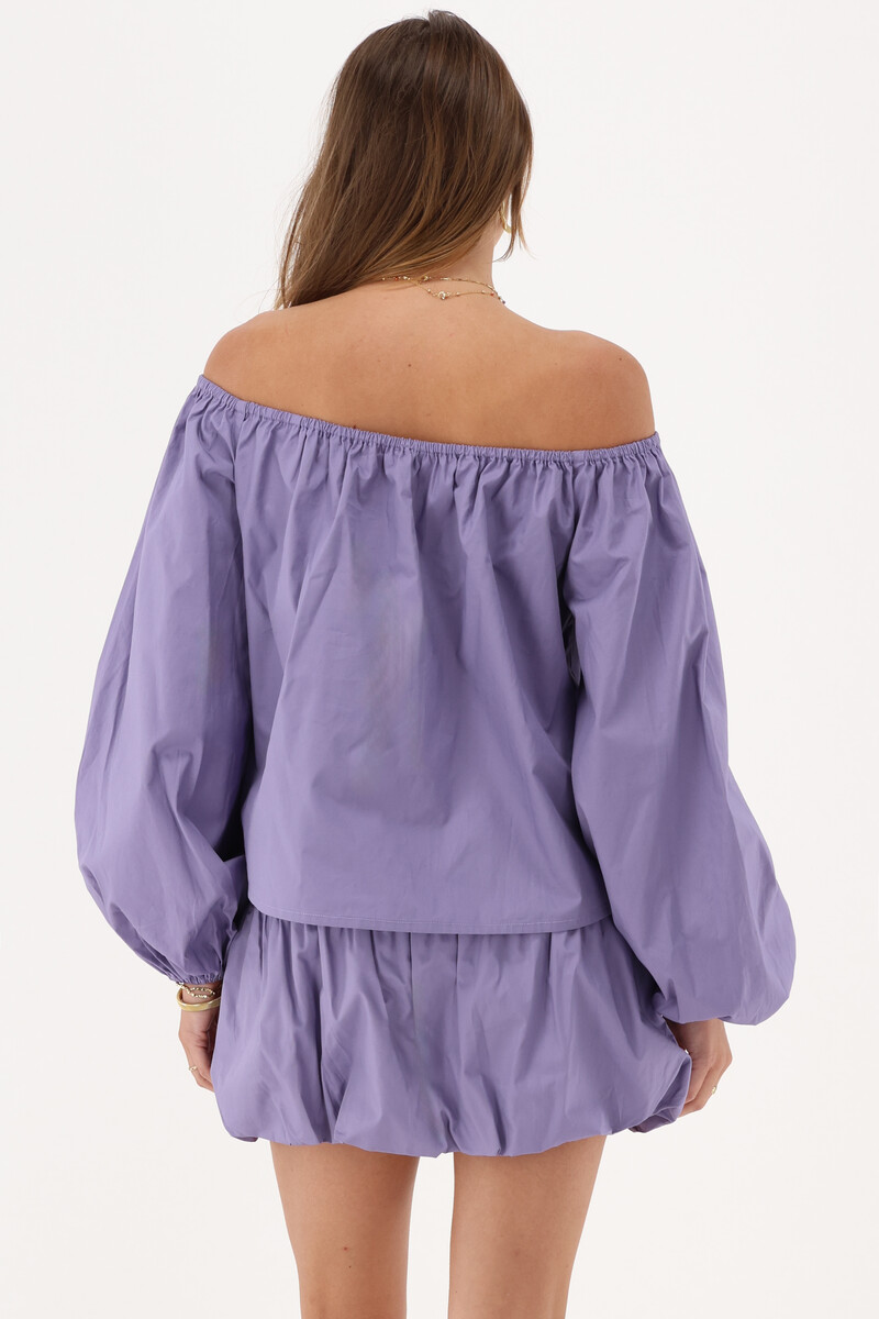Purple off-shoulder top with balloon sleeves | My Jewellery