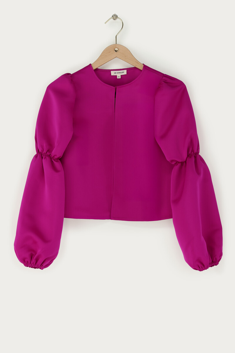 Purple top with puff sleeves in satin look | My Jewellery