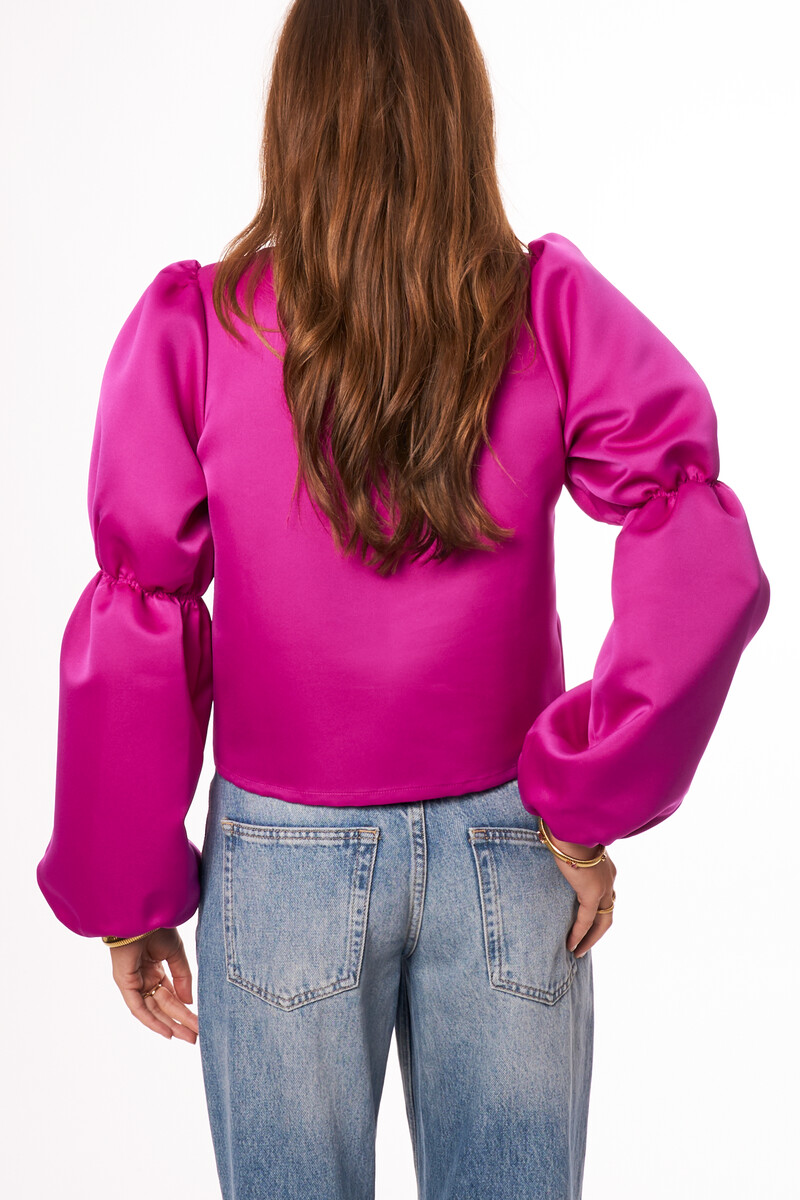 Purple top with puff sleeves in satin look | My Jewellery