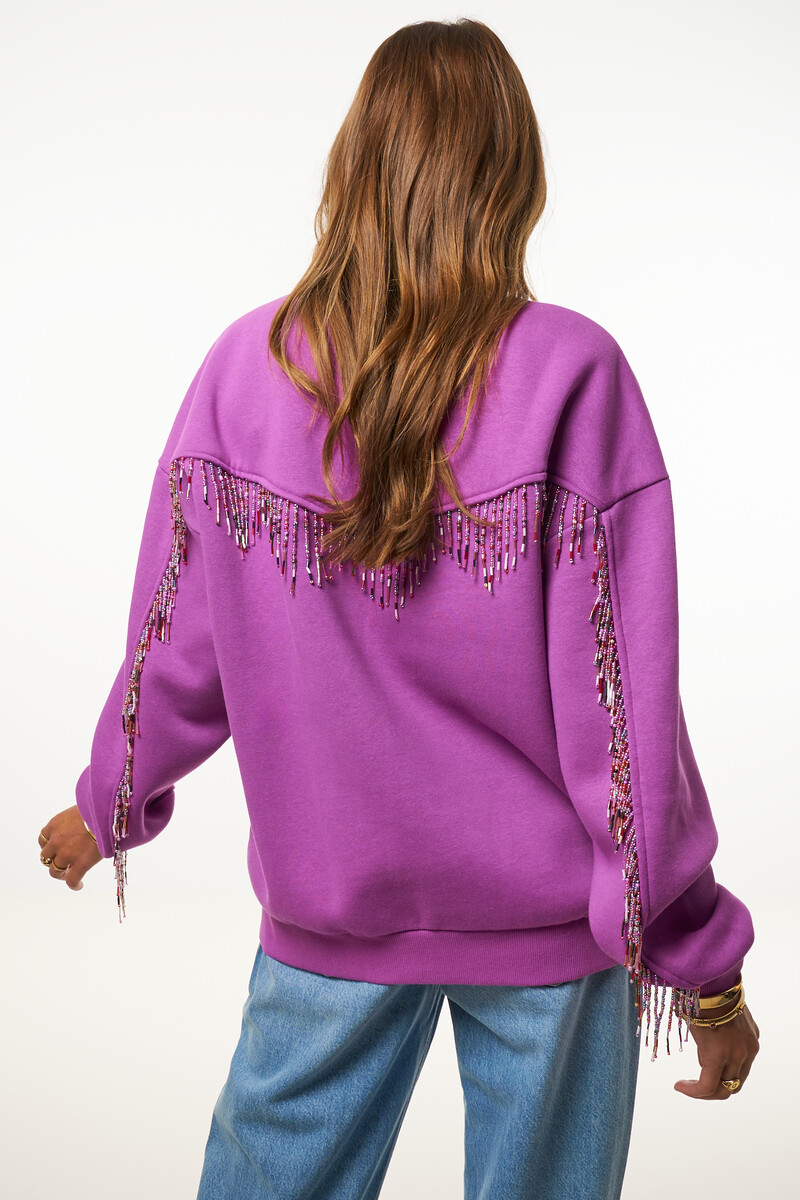 Purple sweater with coloured beaded fringes | My Jewellery