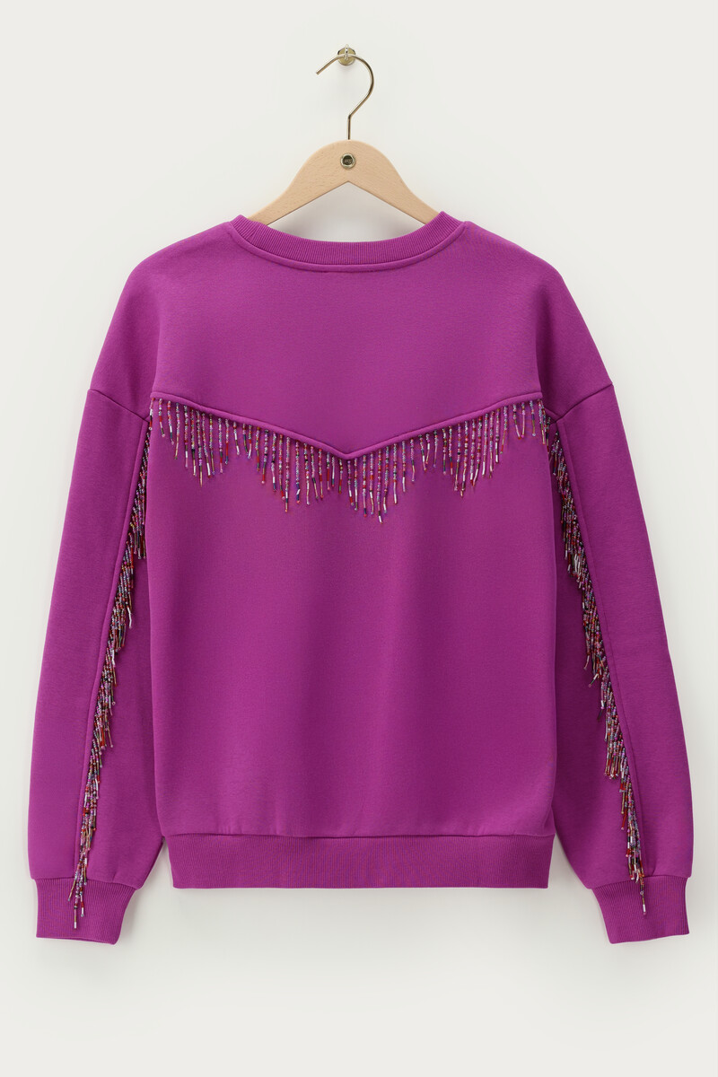 Purple sweater with coloured beaded fringes | My Jewellery