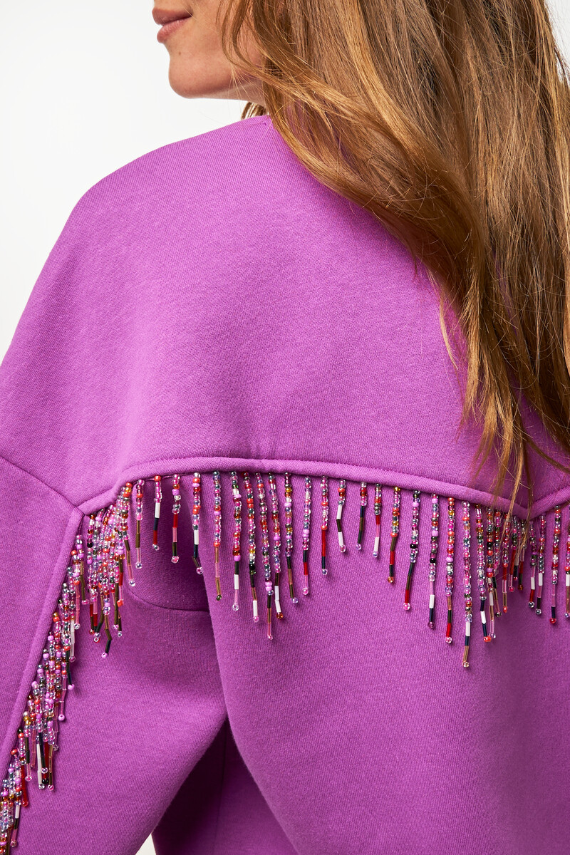 Purple sweater with coloured beaded fringes | My Jewellery