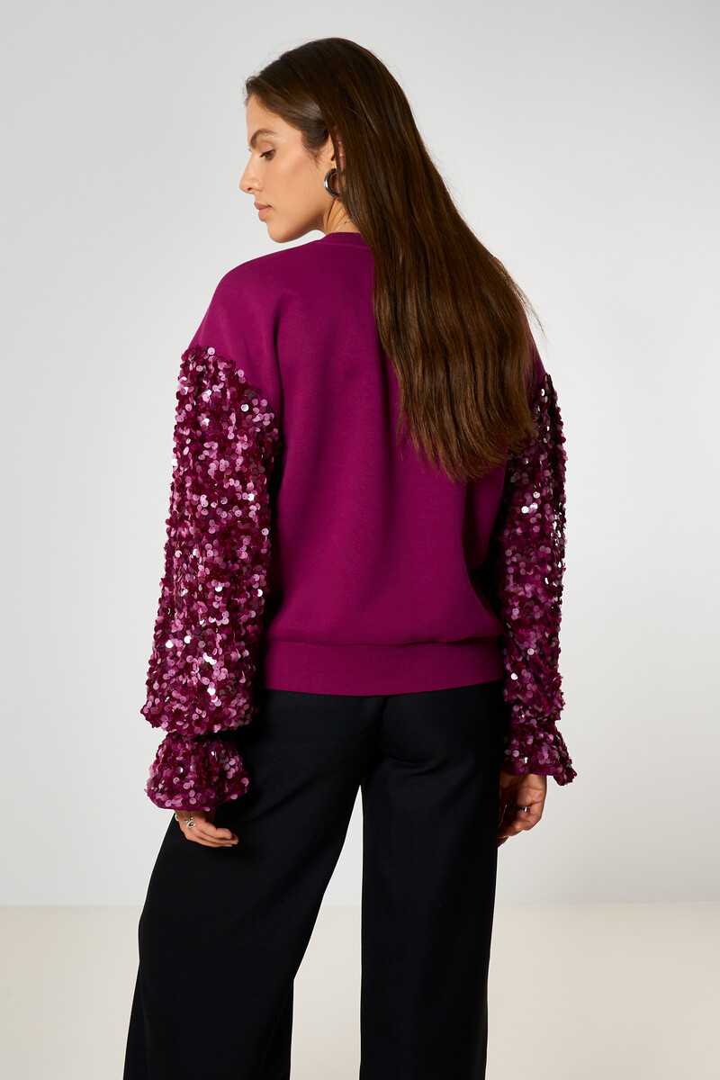 Purple sweater with sequin sleeves | My Jewellery
