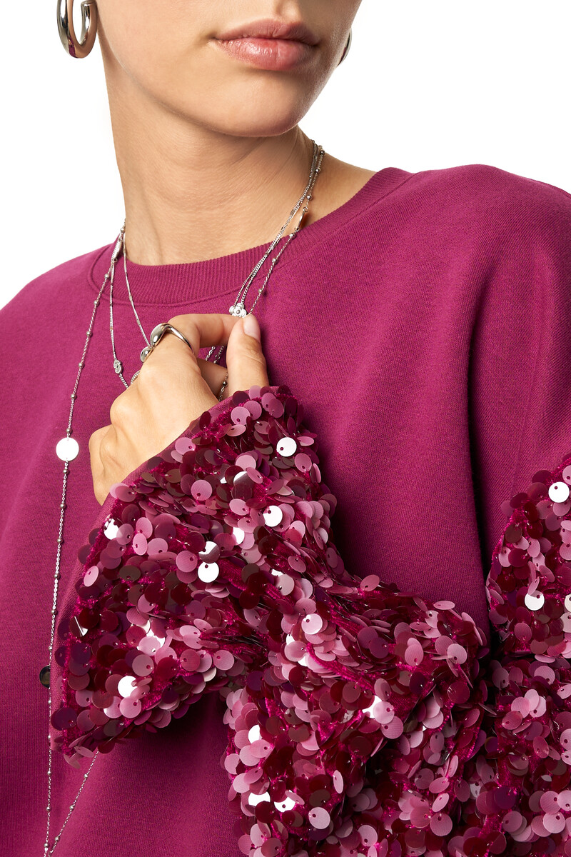 Purple sweater with sequin sleeves | My Jewellery