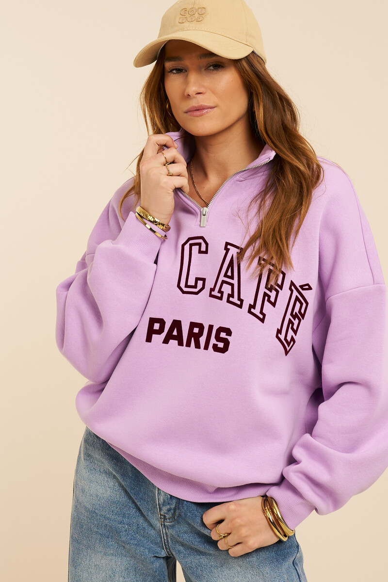 Paarse sweater met rits "Le cafe paris"