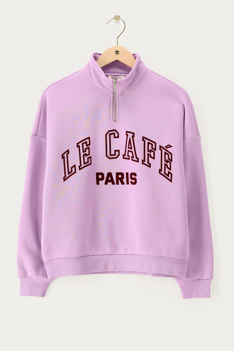 Purple sweatshirt with zip "Le cafe paris" | My Jewellery