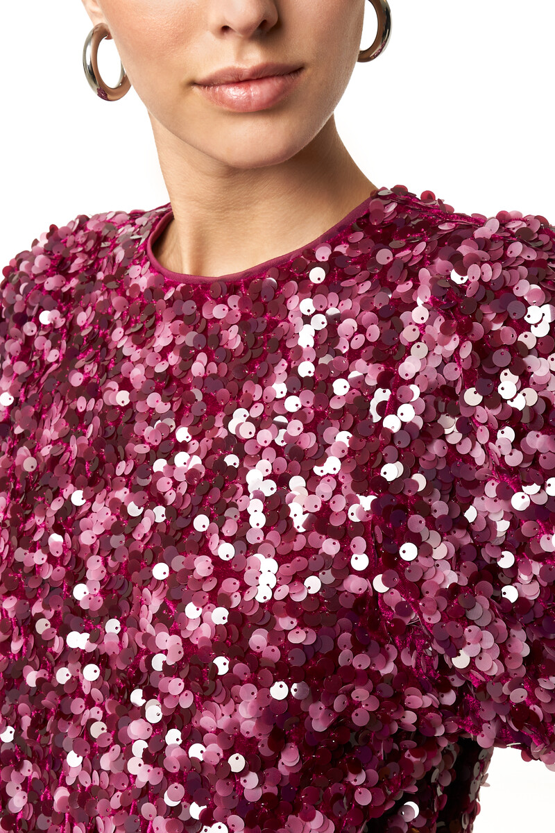 Purple top with puff sleeves and sequins | My Jewellery