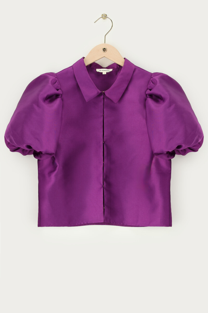 My jewellery Paarse Top Met Korte Pofmouwen In Satijn Look