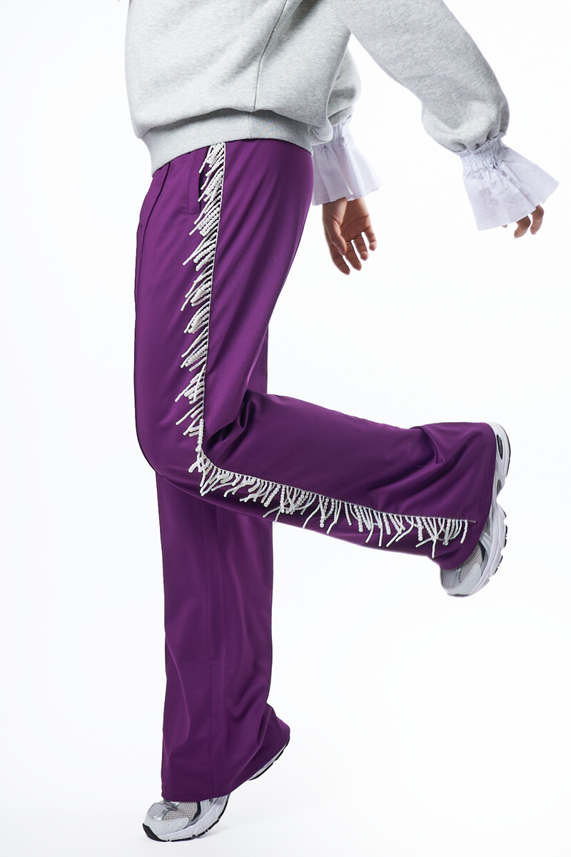 Purple wide leg pants with imitation pearls | My Jewellery