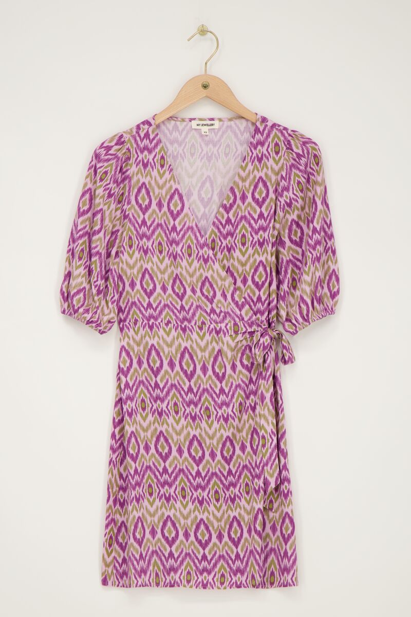 Purple wrap dress with aztec print | My Jewellery