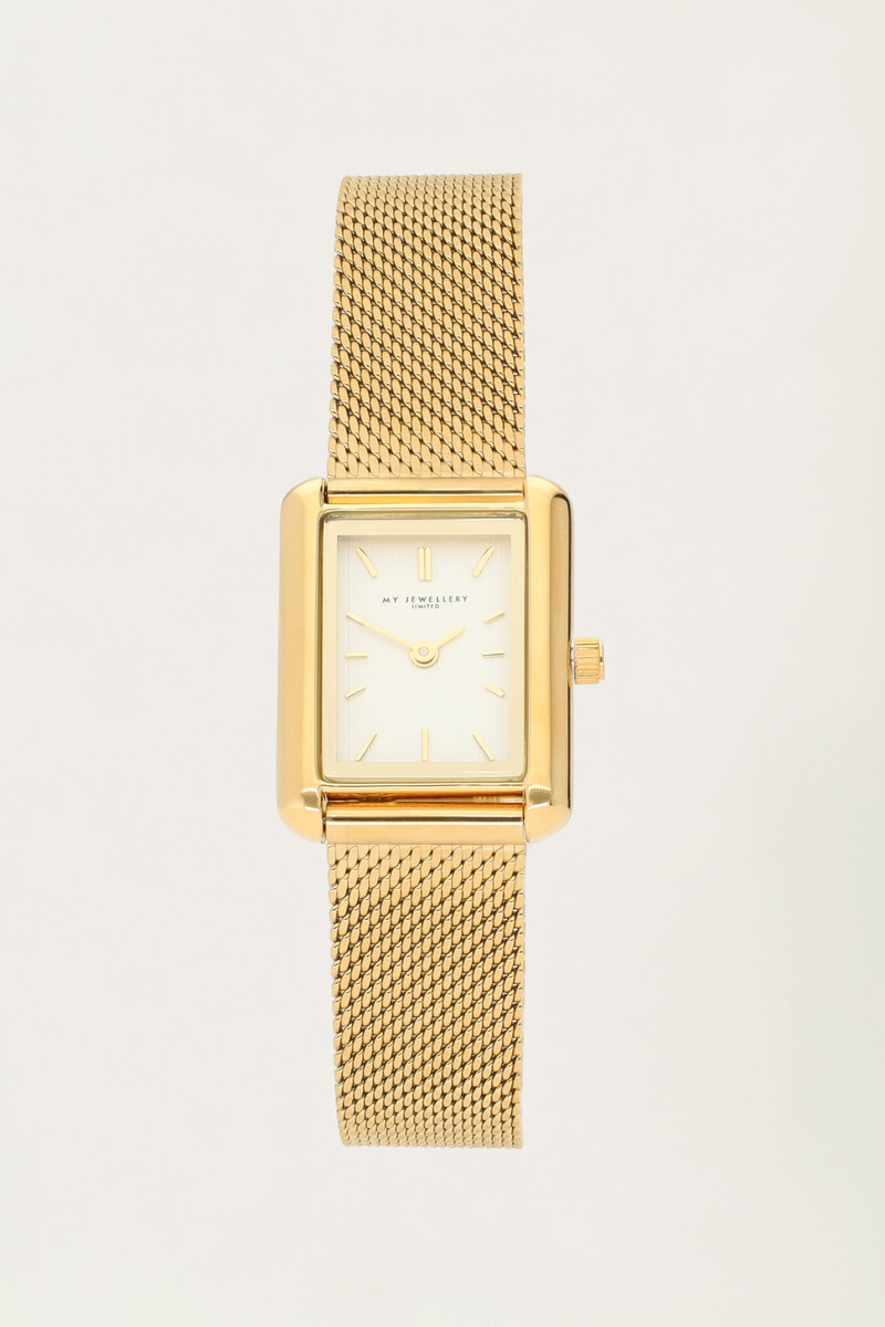 Rectangular watch with fine chain strap