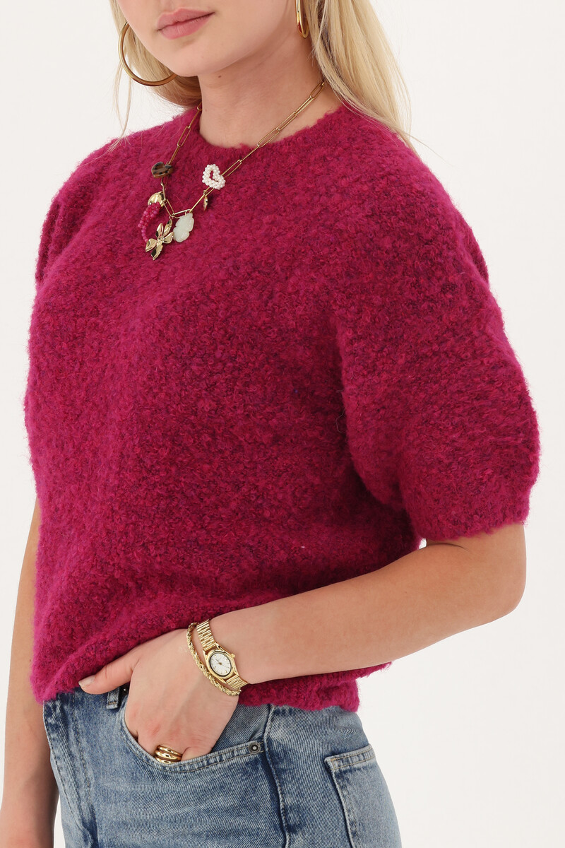 Red bouclé top short sleeves | My Jewellery