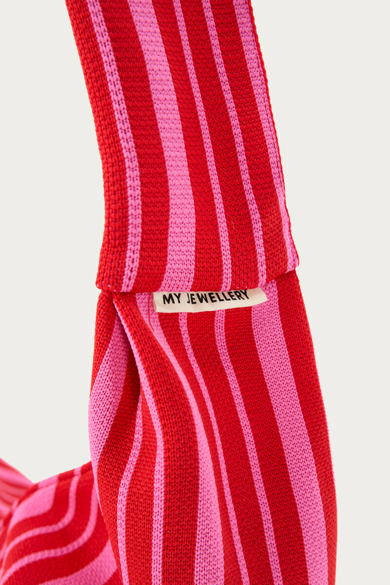 Red crossbody bag with pink stripes