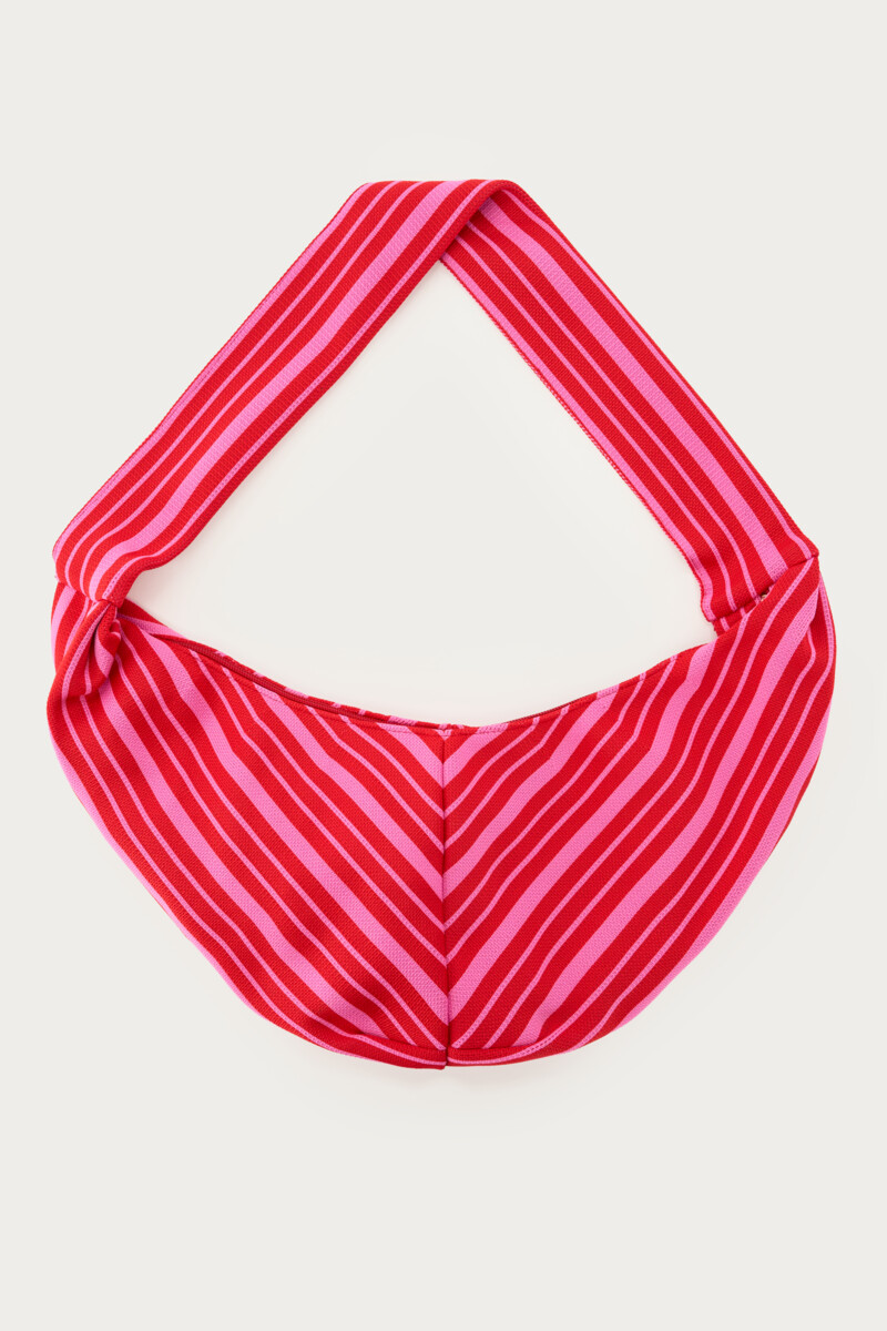 Red crossbody bag with pink stripes