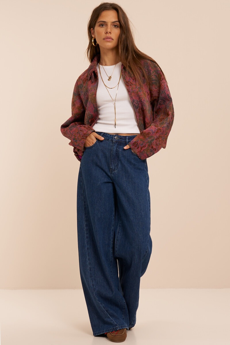 Red jacquard bomber jacket with floral print | My Jewellery