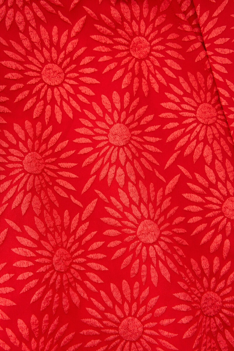 Red jacquard dress with sunflowers | My Jewellery