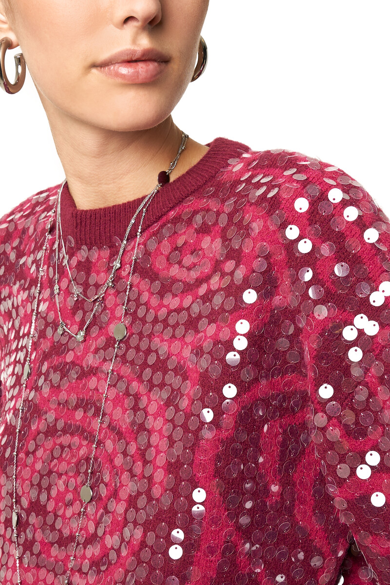 Red jacquard sweater with sequins | My Jewellery