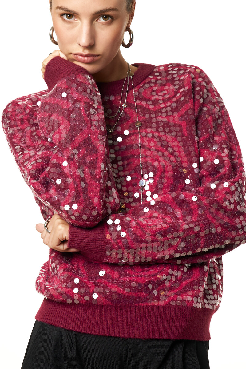 Red jacquard sweater with sequins | My Jewellery