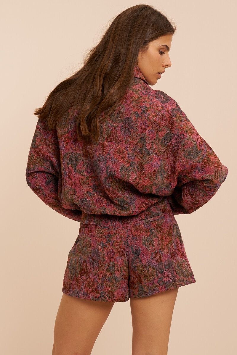 Red jacquard skort with floral print | My Jewellery