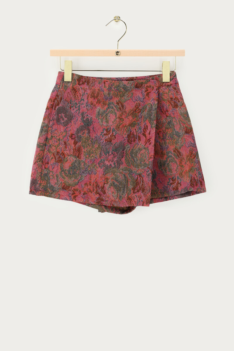 Red jacquard skort with floral print | My Jewellery