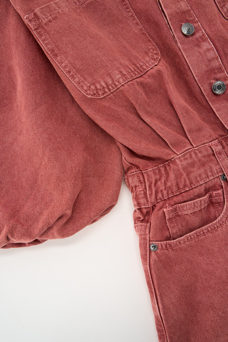 Red jumpsuit with short puff sleeves | My Jewellery