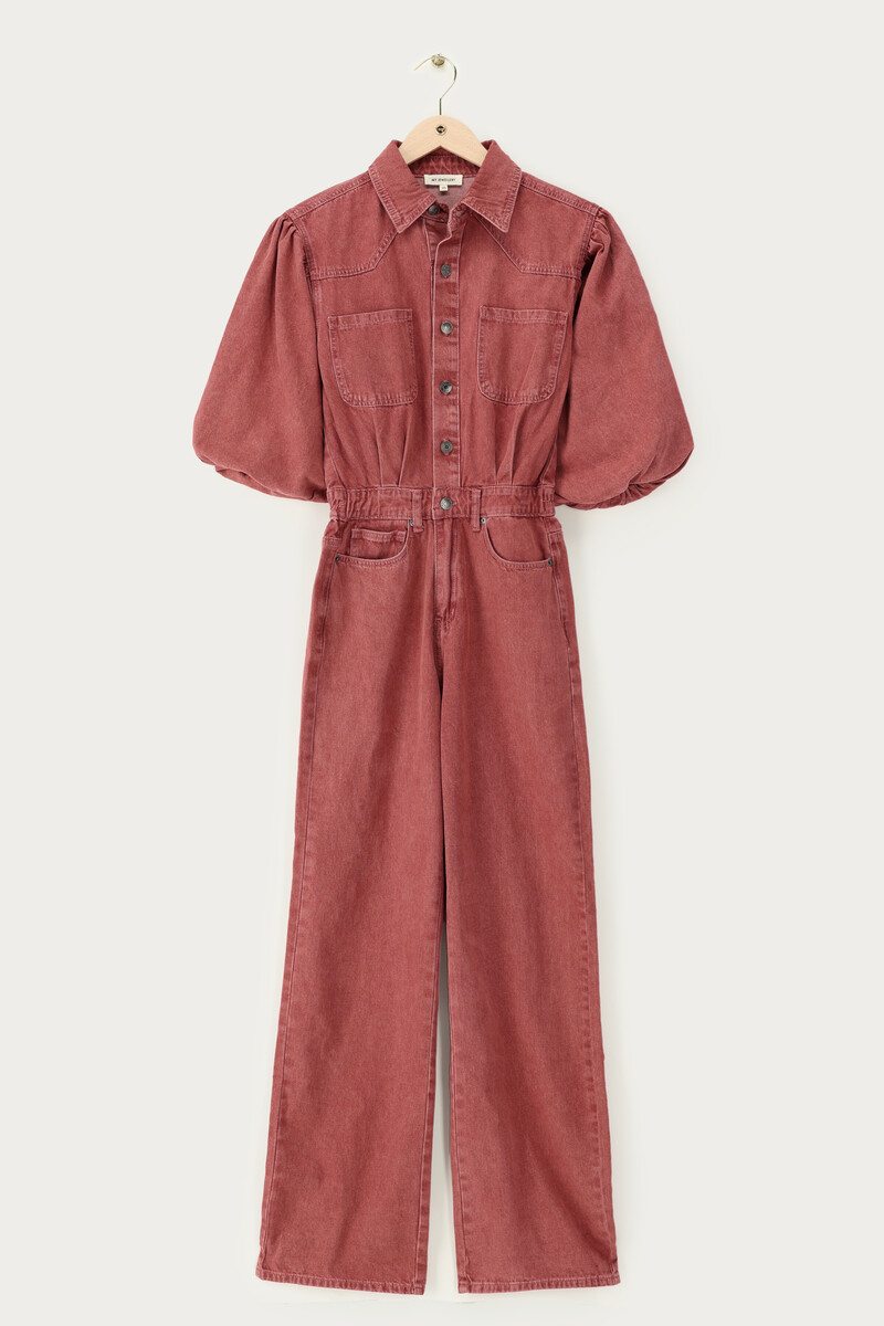 Red jumpsuit with short puff sleeves | My Jewellery