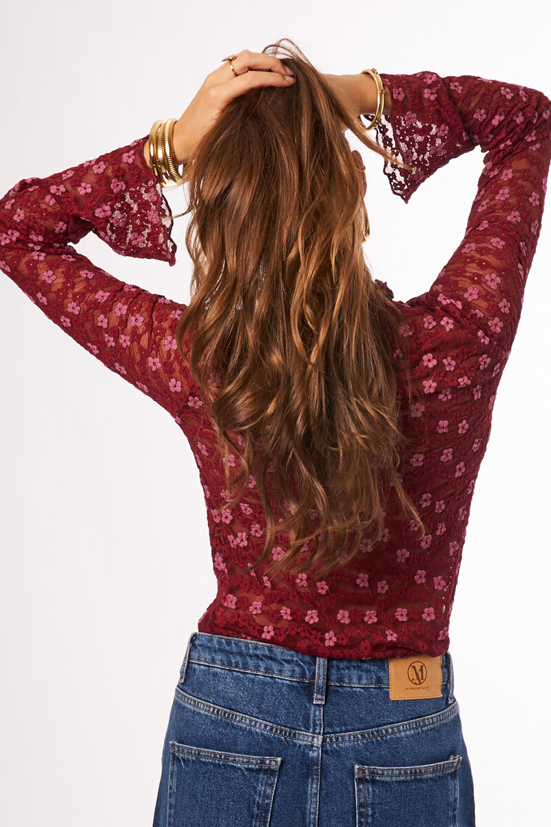 Red lace top with floral print | My Jewellery