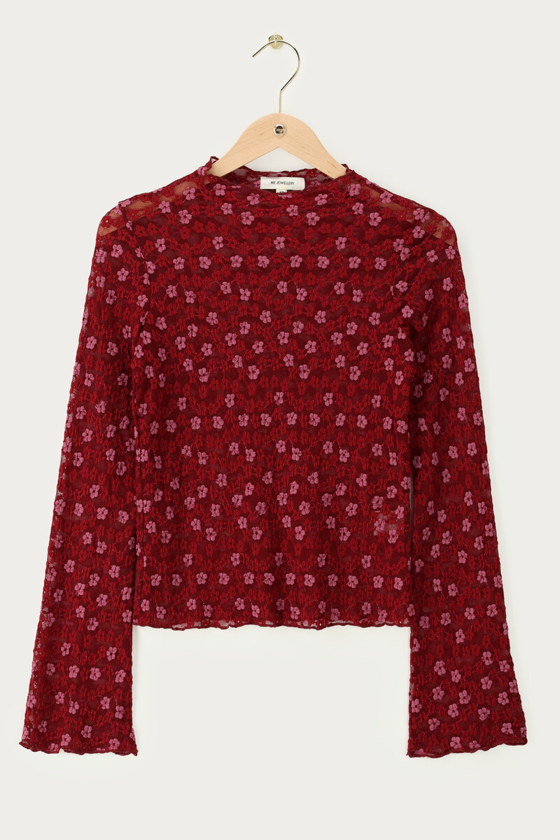 Red lace top with floral print | My Jewellery
